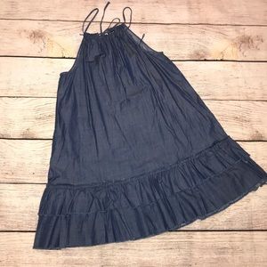 Denim drawstring swing dress